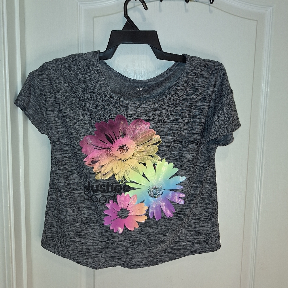 Justice Gray and Pink Floral Short Sleeve Tee/ Kids Large
